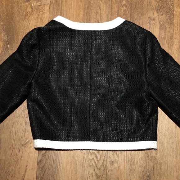 KARL LAGERFELD M MEDIUM BOLERO JACKET BLACK WHITE CROPPED OPEN FRONT BLAZER - Picture 11 of 13